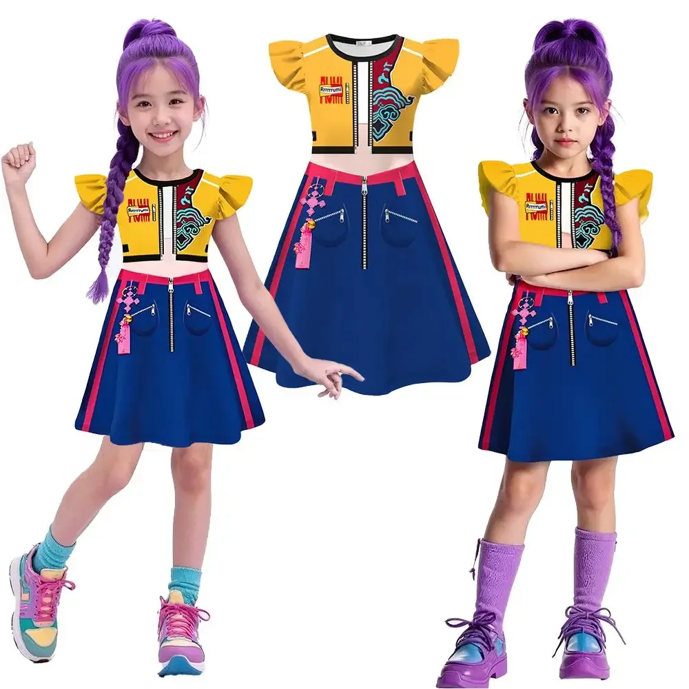 Halloween 2025 Rumi Copslay Costumes Dress Kpop Movie Girl Group Role Play Summer Fly Sleeve Dresses 3D Digital Printed