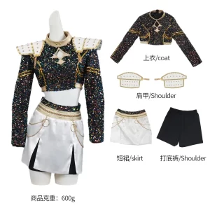 KPop Demon Hunters Kids Rumi Zoey Mira Cosplay glitter Costume White Uniform Set Huntrix Outfit For Girls Halloween Role Play