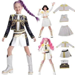 Kids Girls Kpop Demon Hunters Cosplay Costume Rumi Zoey Mira Uniform Suit for Halloween Performance Party Roleplay Outfits