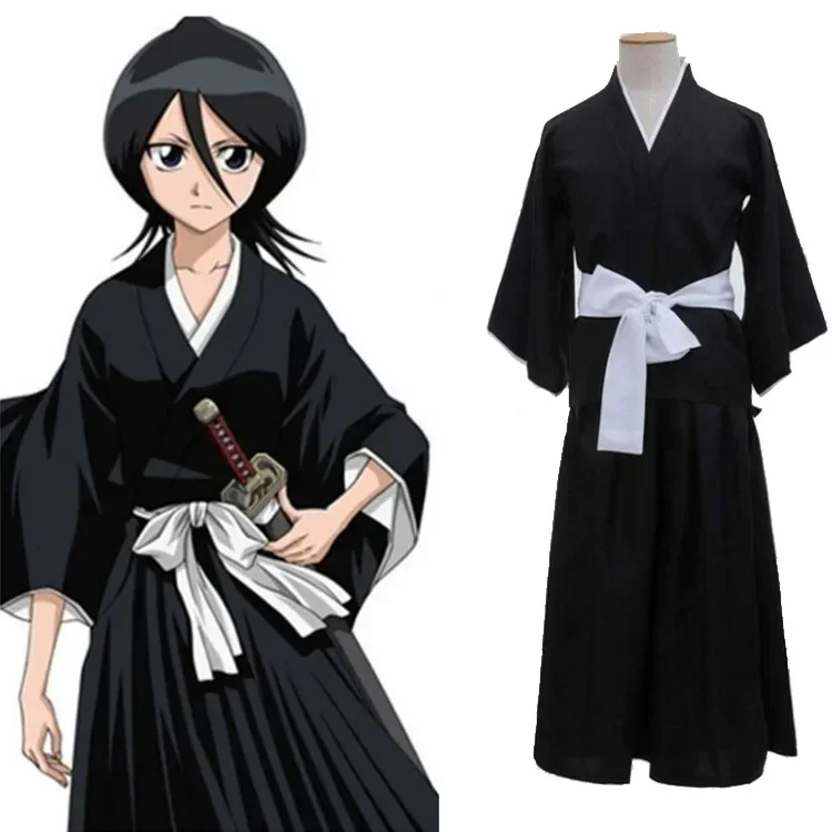 2025 Halloween Anime BLEACH Cos Costume Kuchiki Rukia Shinigami Cosplay Costume Wig Set Halloween for Woman Men Clothes